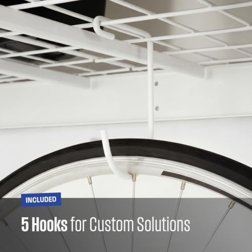 SafeRacks White 4x8 Overhead Storage Rack w/ 5-pc Hook Pack (12”-24" Drop)