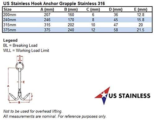 US Stainless Stainless Steel 316 Hook Anchor 9.5" (240mm) Marine Grade G...