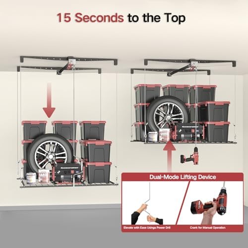 Overhead Garage Storage Rack for 10–12 FT Ceiling, Heavy-duty 4x4 FT Ceiling ...