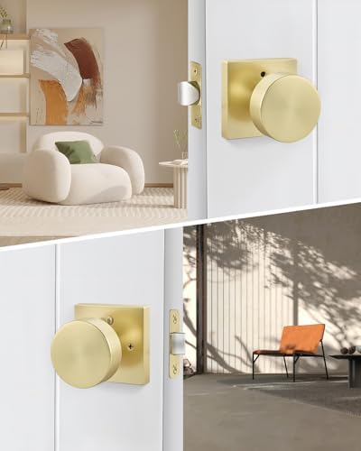 Goldenwarm Brushed Gold Door Knobs Interior, Gold Privacy Door Knob 6 Pack