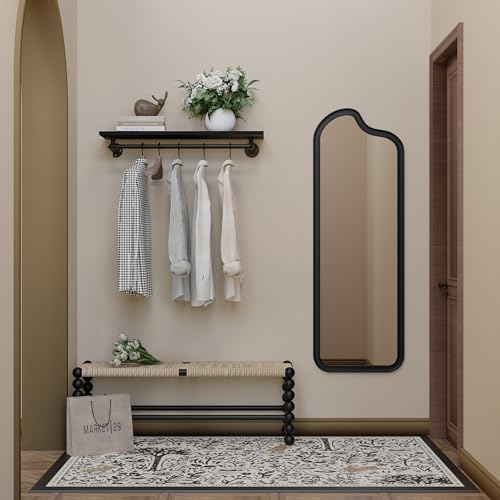Black Clothes Rack 36in, Wall Mounted Garment Rack with Black Real Wood Shelf...