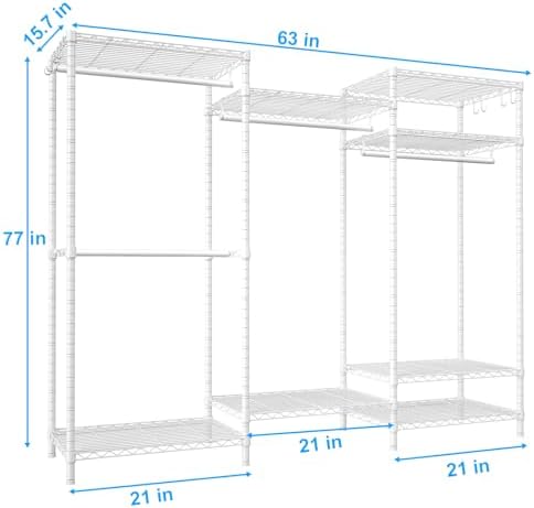 Ulif E13 Heavy Duty Clothes Rack(With 4 Hanger Rods & 8 Shelves) Freestan...