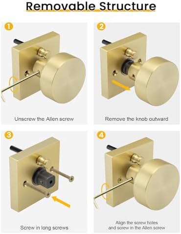 Goldenwarm Brushed Gold Door Knobs Interior, Gold Privacy Door Knob 6 Pack