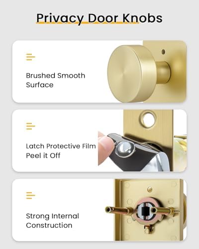 Goldenwarm Brushed Gold Door Knobs Interior, Gold Privacy Door Knob 6 Pack