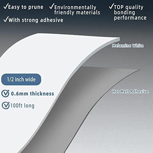 Melamine Edge Banding, 1/2 inch x 100ft roll of Veneer White Edge Banding Pre...