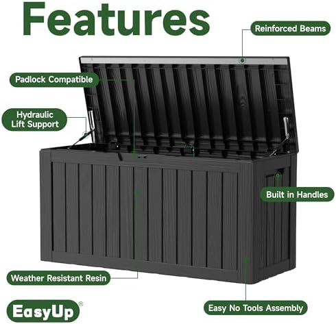 EasyUp 90 Gallon Outdoor Storage Box Waterproof, UV Resistant Resin Deck Box ...