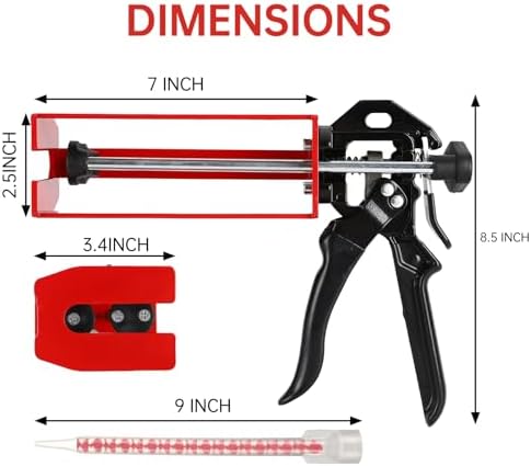 Dual Caulking Gun,Epoxy Gun for 200 ml(6.75 fl oz,1:1 or 2:1 Mix Ratio),Red