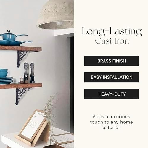 NACH Decorative Shelf Brackets, 4 Pack of 6 x 1.3 x 6 inch, Black Cast Iron S...