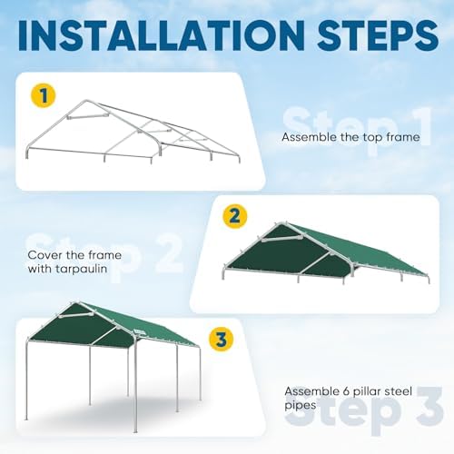 Quictent 10x20 ft Heavy Duty Carport Canopy Galvanized Car Tent Outdoor Garag...