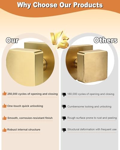 Probrico 6 Pack Gold Square Door Knobs, Modern Heavy Duty Design Door Handle ...