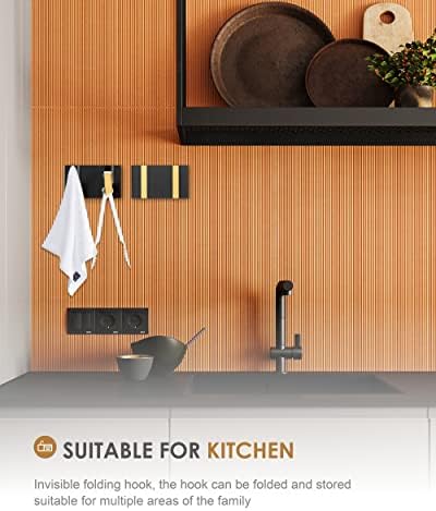 2 Pack,Waterproof Black Gold Wall Hooks,Foldable Towel Hooks for Bathrooms,Co...