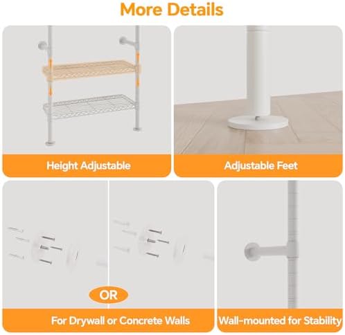 Higeego W5 Wall Mounted Clothes Rack, Industrial Pipe Clothing Rack, White