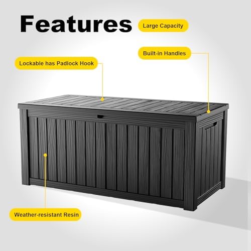 180 Gallon Resin Deck Box, Outdoor Storage Box, Waterproof UV Resistant,Weath...