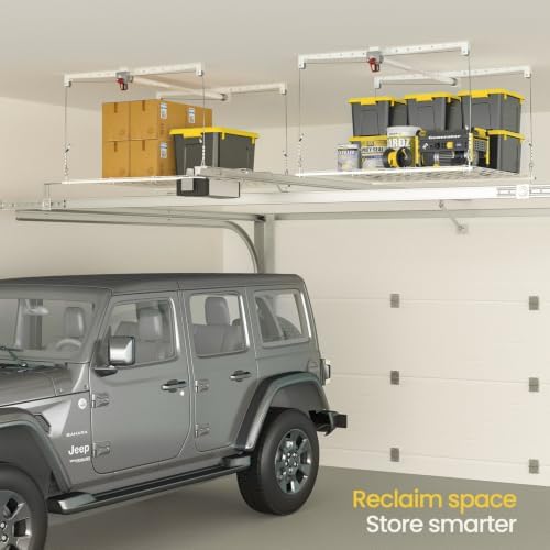 Overhead Garage Storage Rack for 10-12ft Ceiling, Heavy-duty 4x4 FT Garage Ce...