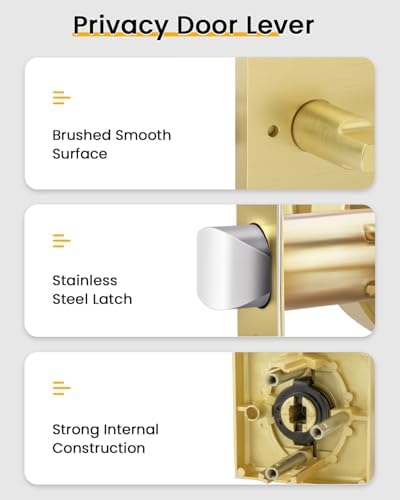 Goldenwarm Brushed Gold Door Handles Interior, Privacy Door Handle 6 Pack