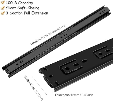 18 inch Drawer Slides 6 Pairs (12pcs) Full Extension Ball Bearing Drawer Rail...
