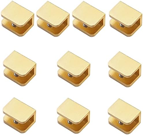 10 Pack Glass Shelf Clamp, Gold U Clamp Bracket Clip for 12mm Thick Glass