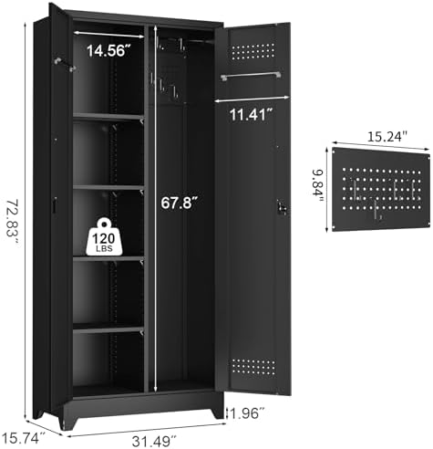 Metal Locking Cabinet, 72.8" Tall Storage Cabinet for Broom, Garage Stor...