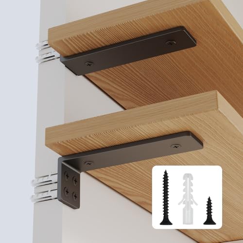Shelf Brackets 10 inch, Heavy Duty Shelf Bracket 6 Pack L Brackets Black Meta...