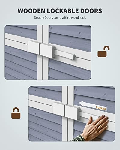 Gizoon Outdoor Storage Cabinet with 3 Shelves, Double Lockable Wooden Shed