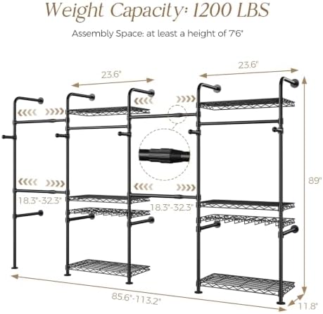 Closet Organizers Wall Mounted Closet System, 4-Row Heavy Duty Garment Clothe...