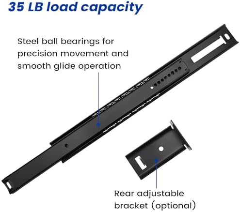 LONTAN 5 Pcs 16 Inch Black Center Mount Drawer Slides