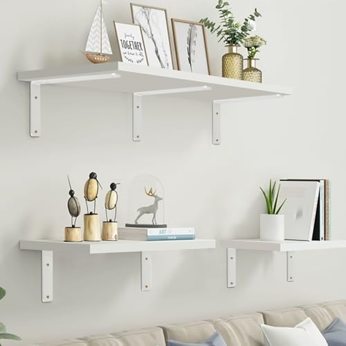 12 Pack - L 12" x H 8" x W1.5, 5mm Thick White L Shelf Bracket, Iro...
