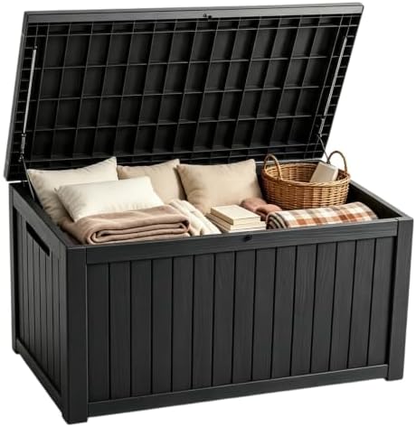 201 Gallon Large Resin Outdoor Storage Box, Waterproof Deck Box with Lockable...