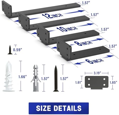 Goovilla Shelf Bracket, Floating Shelf Brackets 12 inch Long, 6 Pack, Black