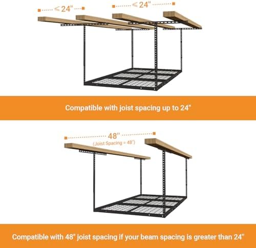 4x6ft Overhead Ceiling Garage Storage Rack, 450LBS Capacity, Black