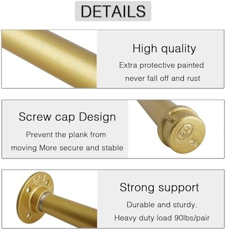 OVOV Gold Industrial Pipe Shelf Brackets Heavy Duty 12 Inch 4 Pack