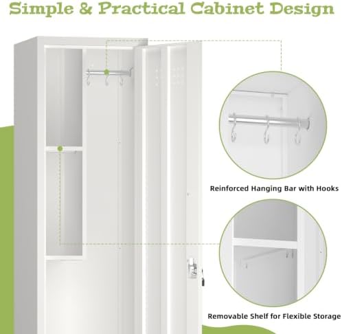 Slim Broom Storage Cabinets, Metal Cabinet with Shelves and Hanging Rod, 15.7...