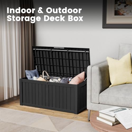 120 Gallon Outdoor Storage Box Waterproof Lockable Resin Deck Box for Patio