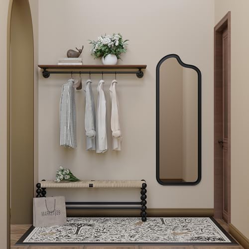 Clothes Rack 48in, Wall Mounted Garment Rack with Real Wood Shelf, Heavy Duty...
