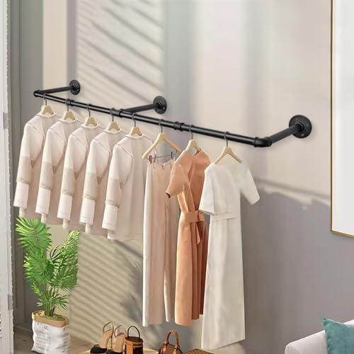 Industrial Iron Pipe Clothes Hanging Bar DIY Wall-Mounted Garment Rack Heavy ...