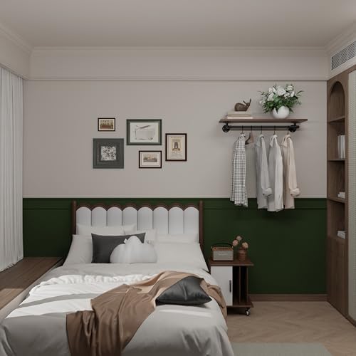 Clothes Rack 36in, Wall Mounted Garment Rack with Real Walnut Wood Shelf, Hea...