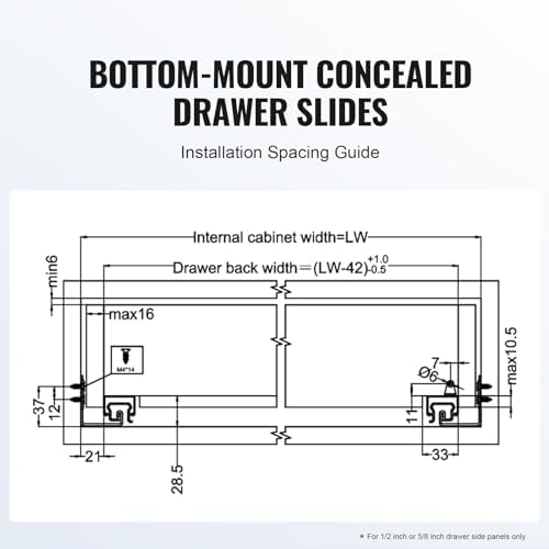 VEVOR Bottom Mount Drawer Slides 6 Pairs 15 Inch, Heavy Duty Ball Bearing Sof...
