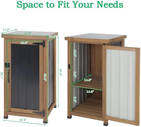 Small Outdoor Storage Cabinet Weatherproof, Wood Garden Potting Bench Table w...