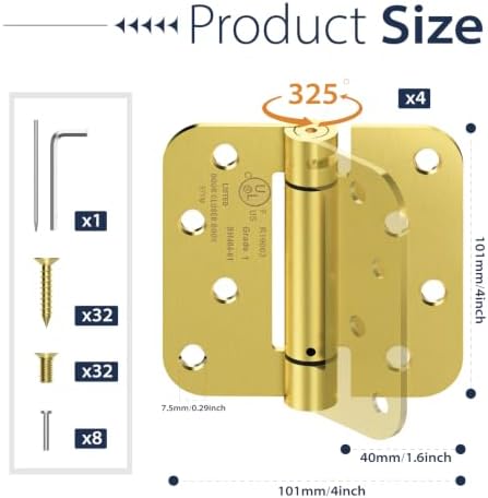 4 Inch Self Closing Door Hinges,4-Pack Spring Loaded Door Hinges