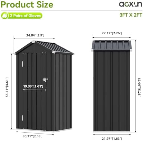 Aoxun Vertical Outdoor Storage Cabinet 2.5’x2’ with Floor & Shelves Black