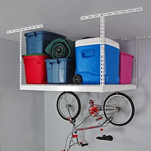 SafeRacks 4x4 Overhead Garage Storage Rack, White, 24"-45" Height