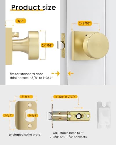 Goldenwarm Brushed Gold Door Knobs Interior, Gold Privacy Door Knob 6 Pack