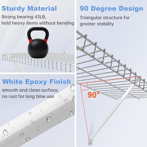 12 Inch Wire Shelf Brackets Set, 8 Pack Metal White Closet Support Bracket wi...