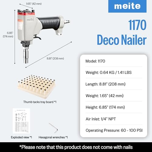 meite 1170 Pneumatic Deco Nail Gun 7/16 Inch (11.7mm) Head Diameter Air Decor...