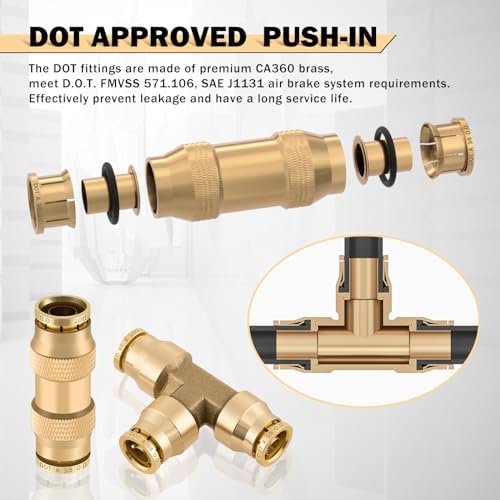 CheeMuii 35PCS Brass DOT Air Line Fittings Kit DOT Push Lock Air Fittings