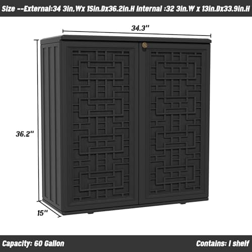 Mrosaa Outdoor Storage Cabinet Waterproof with Shelf,Resin Storage Sheds Outd...