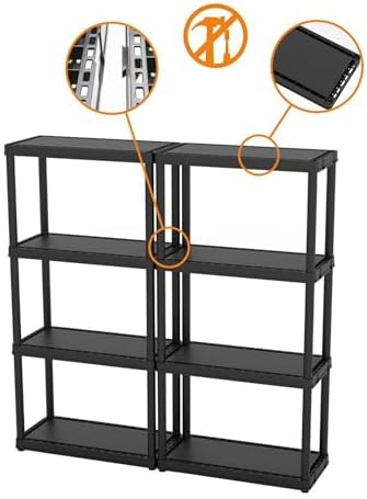 Gracious Living 4-Shelf Fixed-Height Light-Duty Storage, Black, 2-Pack
