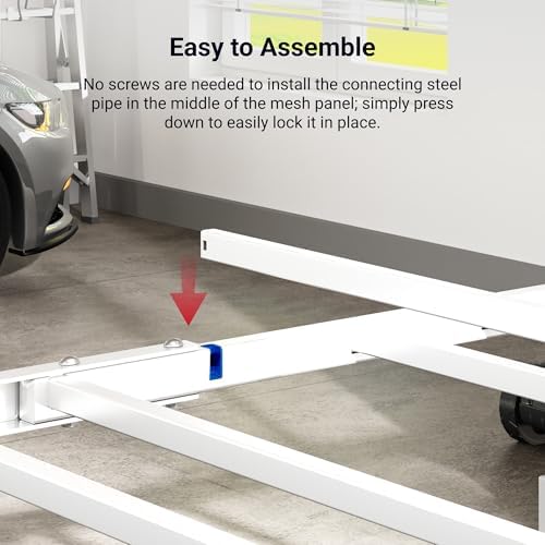 FLEXIMOUNTS 4x8 Overhead Garage Ceiling Storage Rack with 6 Hooks, White