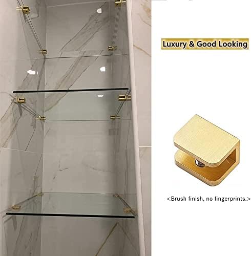 10 Pack Glass Shelf Clamp, Gold U Clamp Bracket Clip for 12mm Thick Glass