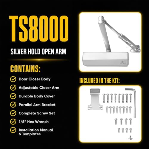 TS8000 Commercial Door Closer, Hold-Open Arm (Silver)